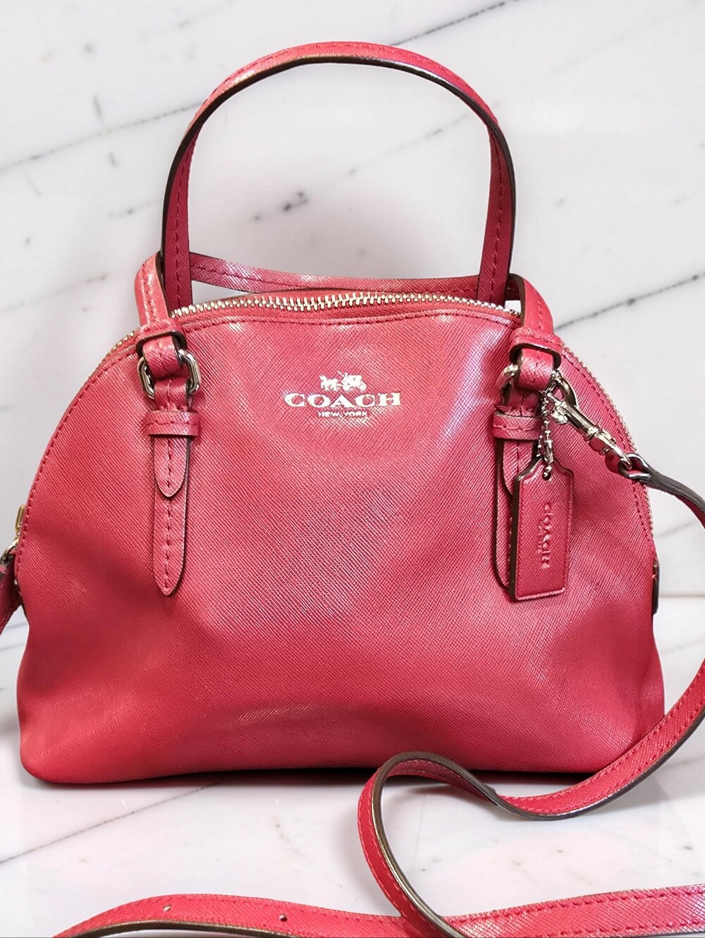 Coach Peyton Leather Mini Domed Satchel Crossbody Red EUC